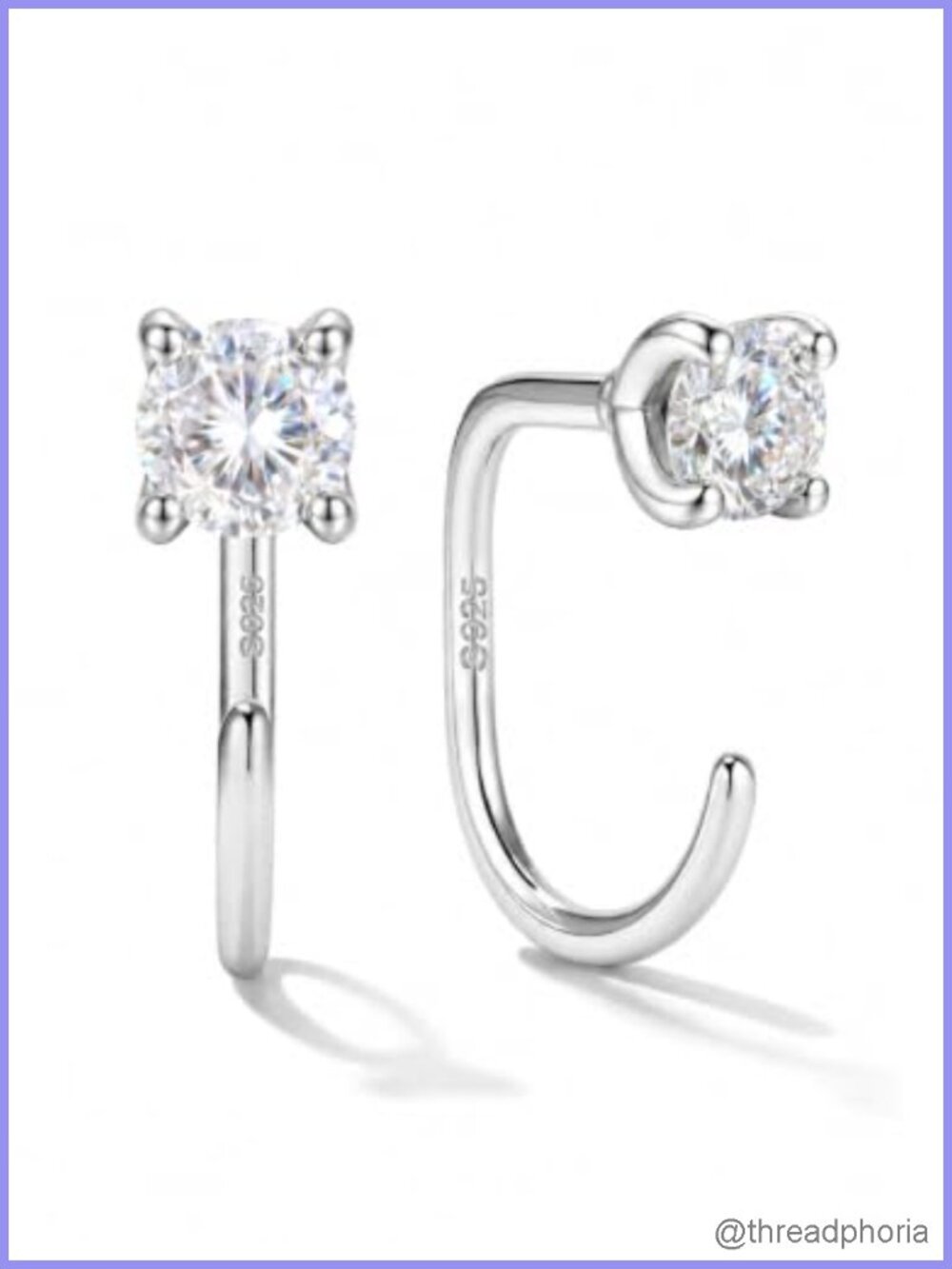 Sterling Silver Moissanite Half Hoop Earrings - D Color VVS1 Huggie